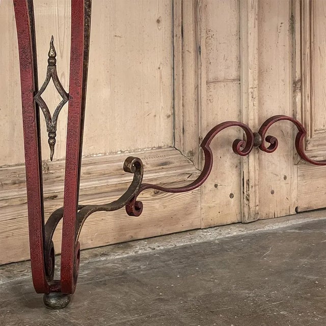 19th Century French Louis XIV Chinoiserie Wrought Iron & Marble Console For Sale - Image 9 of 13