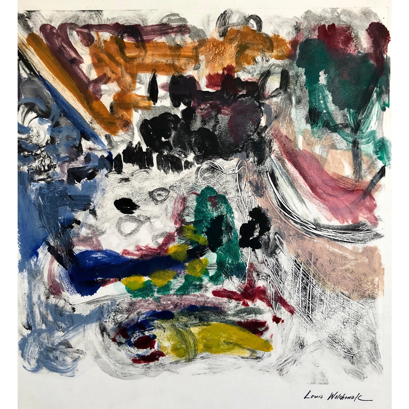 Louis Wolchonok, Abstract Expressionist Modern Monoprint WPA Jewish ...