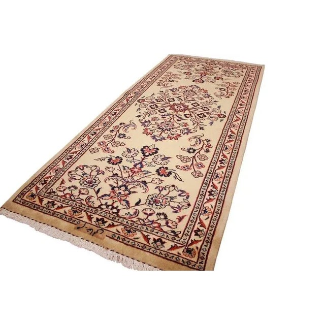 Beige Middle Eastern Hand-Knotted Sarough Runner Rug For Sale - Image 8 of 11