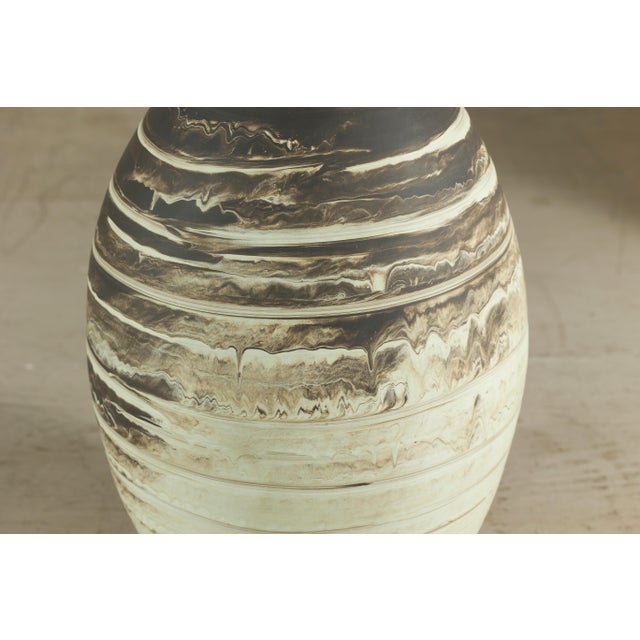 Ceramic Large Artisan Ceramic Vase with Cream and Brown Striped Glaze For Sale - Image 7 of 12