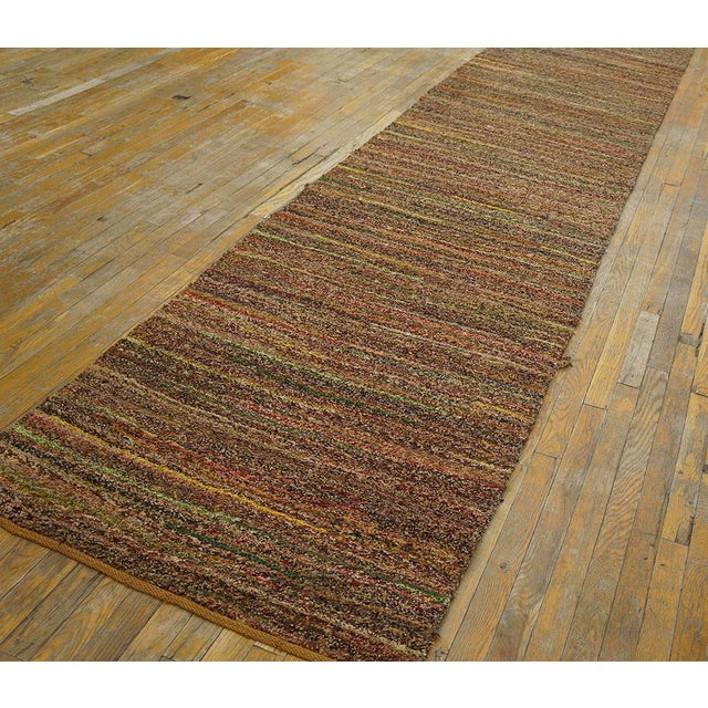 1920s Multi Brown Stripe Antique American Shaker Rug 3' X 23'3" Knotted Pile Wool Carpet For Sale - Image 16 of 17