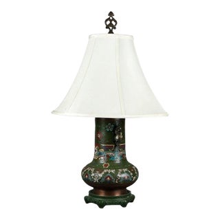 Antique Cloissone Enameled Figural Garden Scene Table Lamp Circa 1920 For Sale