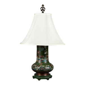 Antique Cloissone Enameled Figural Garden Scene Table Lamp Circa 1920