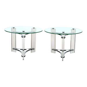 Mid-Century Glass & Lucite Round Side Tables by Charles Hollis Jones - A Pair
