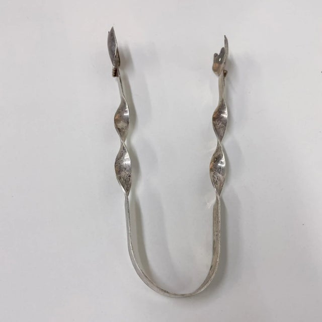 AMBIANIC presents Stylish Vintage Barware Silver Plated Ice Tongs in the Style of William Spratling Mexico Taxco Unmarked...
