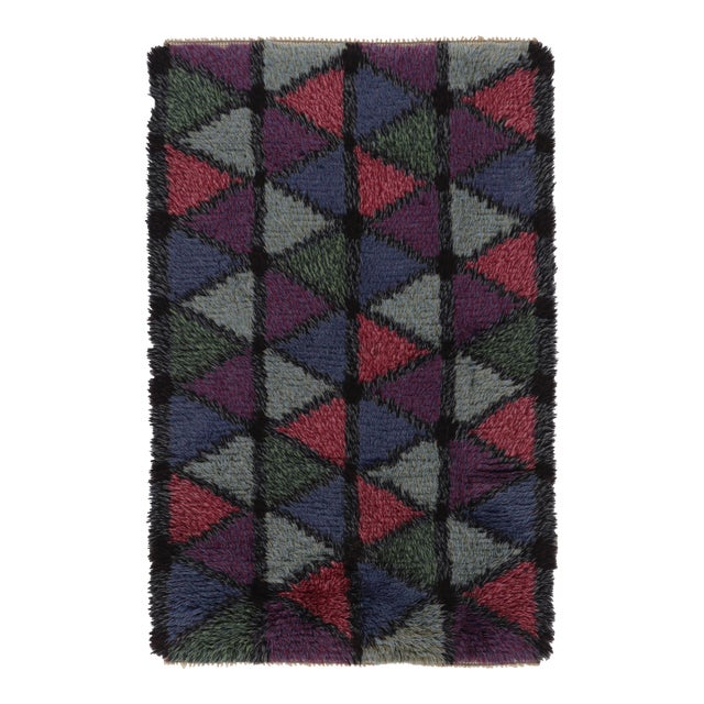 Vintage Swedish Rya Rug, Colorful Scandinavian Geometric Patterns - Rug & Kilim For Sale