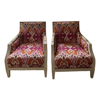 Pair of Bergere Chairs Upholstered in Vintage Madeline Weinrib Silk For Sale