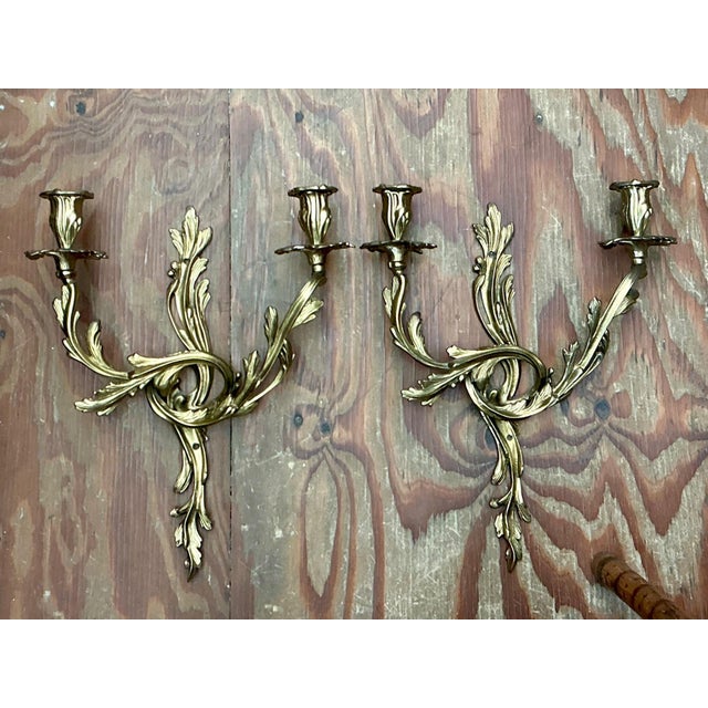 Embodying the sinuous grace and opulence of 18th-century French design, this pair of vintage wall candle sconces makes a...