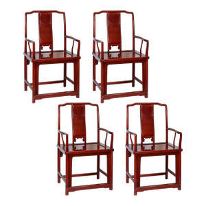 Set of 4 Ming Style Dinning Chairs in Red Lacquer