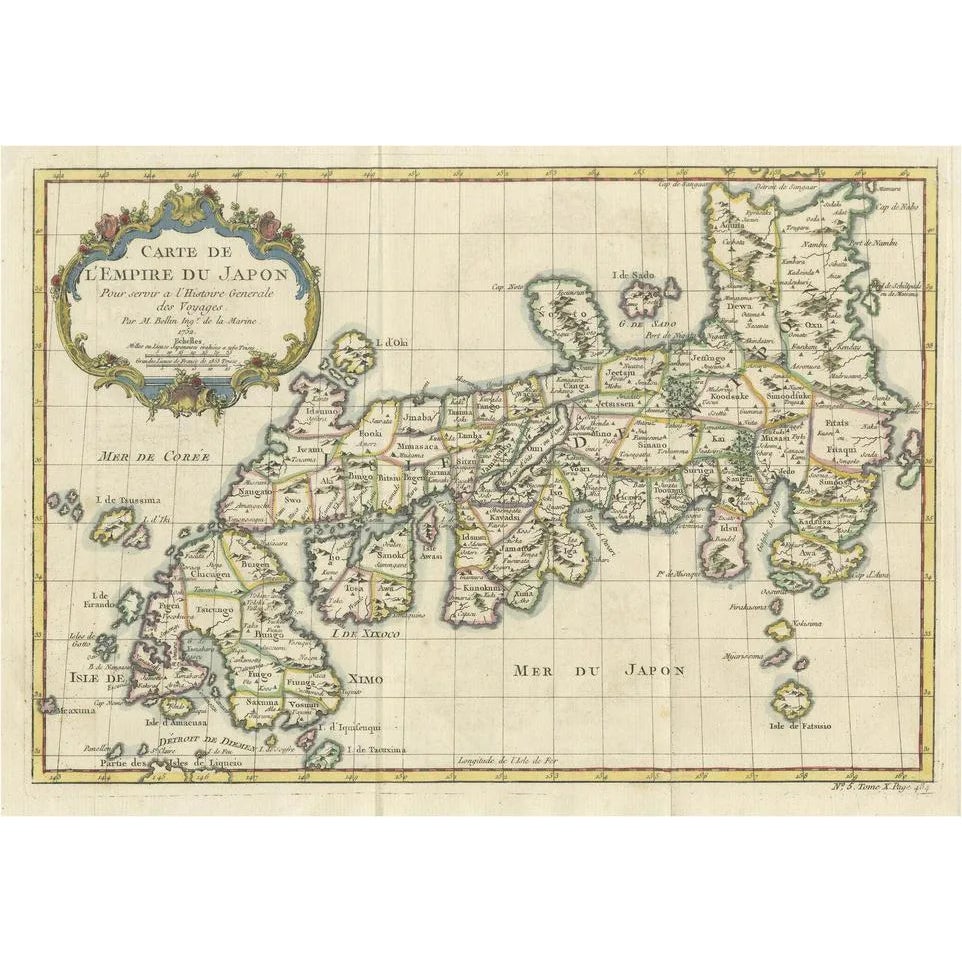 Antique Hand-Tinted Map of Japan, 1752 | Chairish