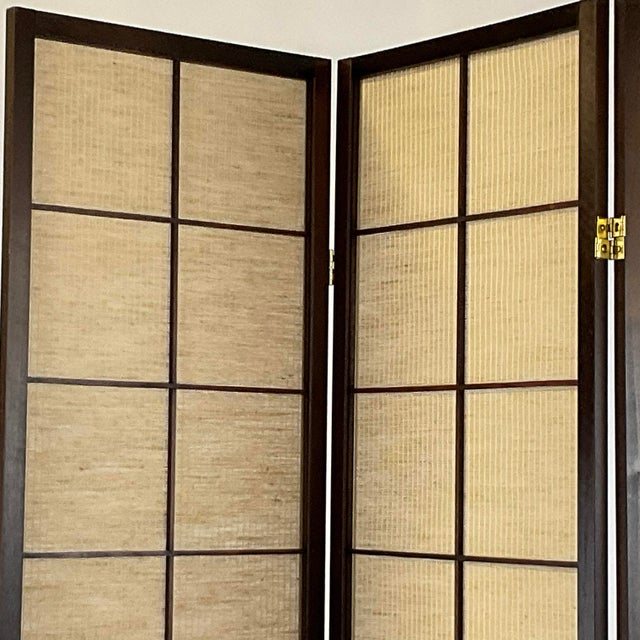 MidCentury Modern Bohemian Room Divider 3Panel Screen With Grids