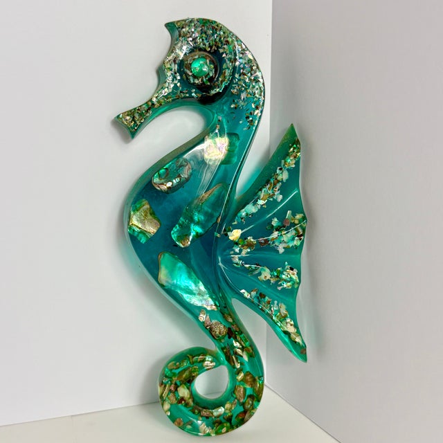 1960s 1960s MCM Acrylic Lucite Abalone Seahorses, Wall Hangings, Made in the Usa, Set of 3 For Sale - Image 5 of 8