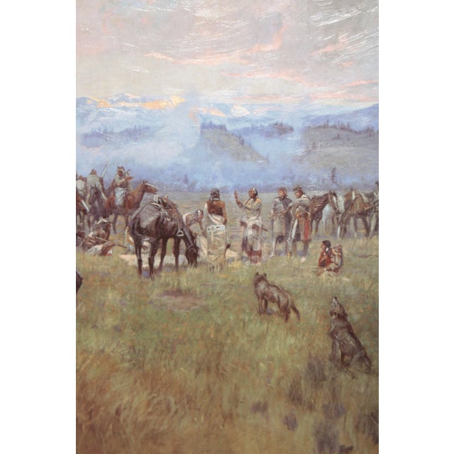 Late 20th Century Charles M. Russell 'Lewis & Clark Meeting Indians at Ross' Embellished Print, Custom Framed For Sale - Image 10 of 13
