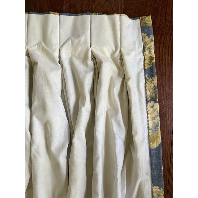 Pair of Extra Long Waverly Chambray Blue Hydrangea Custom Curtains For Sale - Image 10 of 12