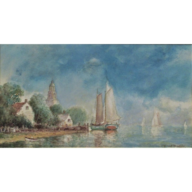 This artwork "Village Harbor" c.1910 is a watercolor on paper by noted American artist Frederick Leo Hunter, 1858-1943 It...