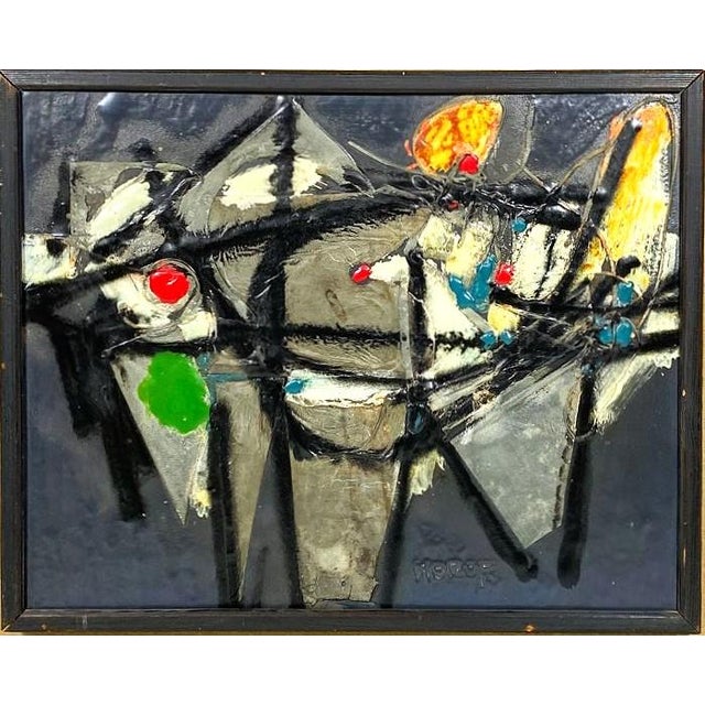 An original Danish modern abstract expressionist painting. The work is by Danish artist Knud Horup (Den. 1926-1973). The...