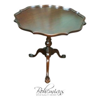 Vintage Mahogany Pedestal Table, Scalloped Accent Table For Sale