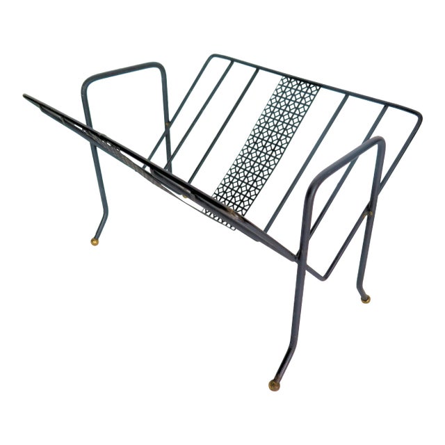 Wrought Iron and Screen Mategot Style Magazine Rack For Sale