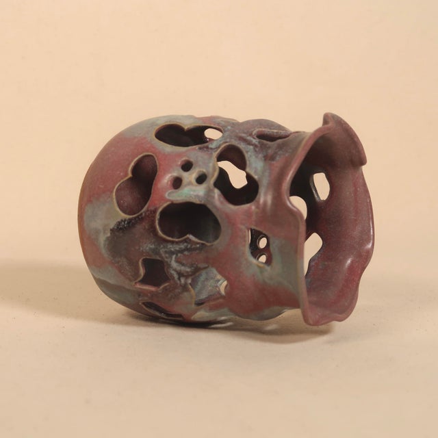 Vintage Sculptural Studio Pottery Pierced Ceramic Vessel Candle Holder With Organic Drip Glaze For Sale - Image 11 of 18