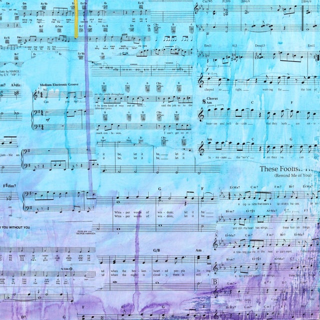 Wood Quietude From Turmoil - Original Figurative Mixed Media Art on Sheet Music and Wood Panel For Sale - Image 7 of 9