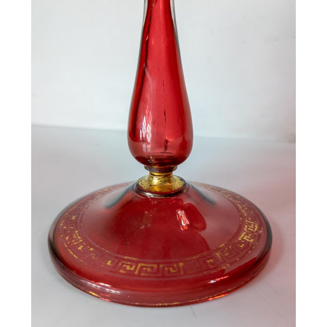 19th Century Pair of Bohemian Red Cranberry Glass Centerpiece Compotes or Tazza For Sale - Image 10 of 16