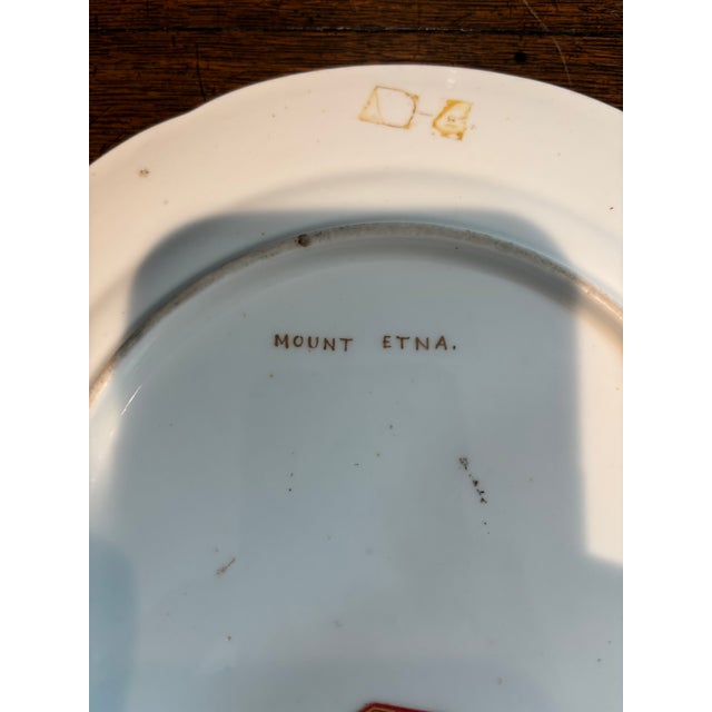 Grand Tour 1820-1830’s British Topographical Porcelain Cabinet Plate - "Mount Etna" Spode or Coalport For Sale - Image 3 of 4