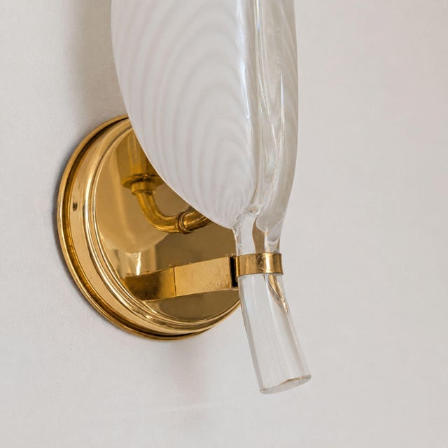 1970s 1970s Wall Lights Murano Glass Leaf Sconces Brass by Franco Luce - Pair For Sale - Image 5 of 8