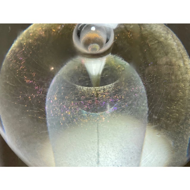 1980s Rw Stephen Iridescent Hand Blown Art Studio Glass Paperweight Teardrop Sphere For Sale - Image 12 of 14