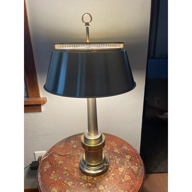 Vintage Brushed Steel & Brass Banker’s Lamp – Industrial Modern Desk Light For Sale - Image 12 of 12