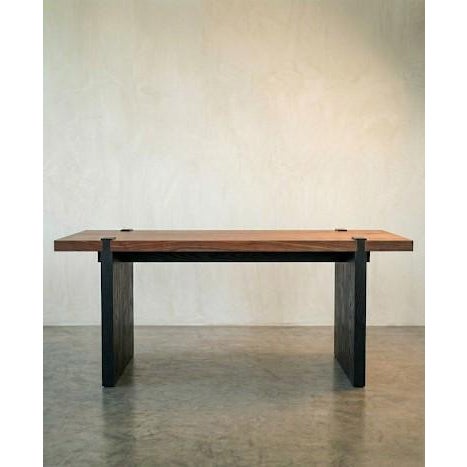 Contemporary "The Shadowline" Custom Dining Table Set: Walnut & Ebonized Ash Table With 8 Leather Chairs For Sale - Image 3 of 11