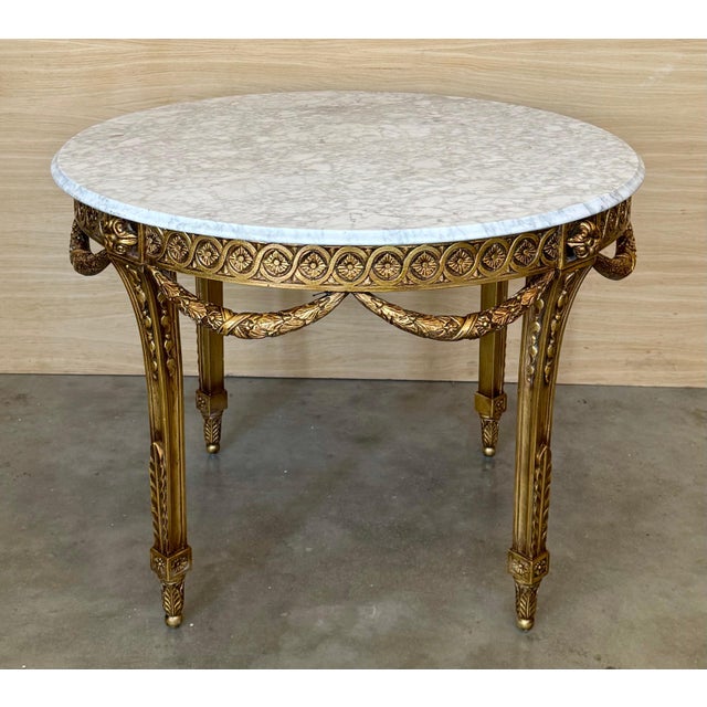 Late 19th Century French Louis XVI Style Belle Époque Oval Giltwood Carved Marble-Top Center Table For Sale - Image 10 of 18