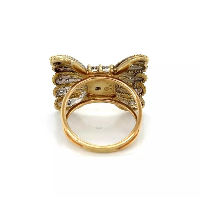 Metal Diamond Fancy Frilled 14k Two Tone Gold Bow Ring, Size 8 For Sale - Image 7 of 8