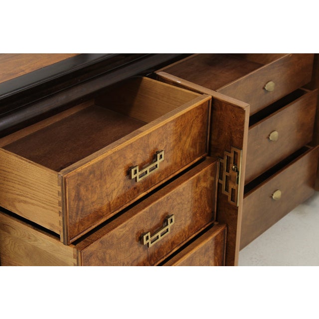 1980s Century Chinoiserie Style Burlwood Dresser W. Mirrors For Sale - Image 5 of 15