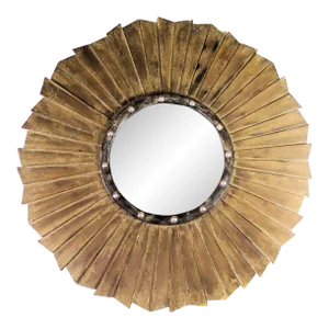 Large French Mid Century Sun Ray Style Wooden Plank Naturally Distressed Mirror