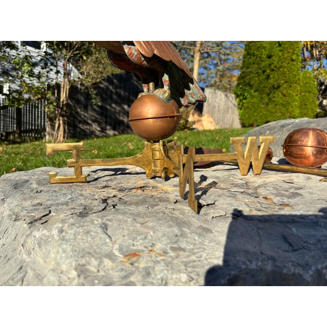 Metal Vintage Copper Eagle Weathervane With Brass Compass For Sale - Image 7 of 11