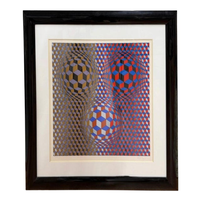 Victor Vasarely Silkscreen Nebulus Signed Beautifully Framed Circa 1980 For Sale