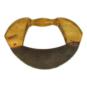 Early 20th Century Primitive Lulu Mezzaluna Herb Chopper Knife With Wooden Handle