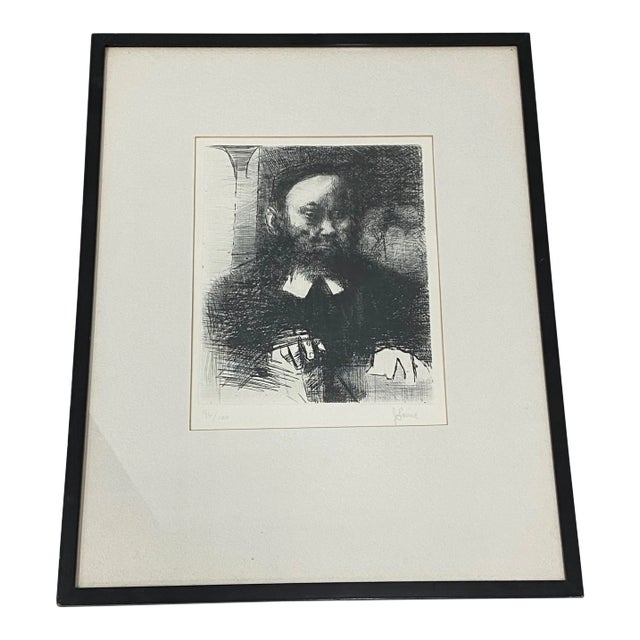 Jack Levine "The Rabbi in His Study" Original Etching C.1961 For Sale