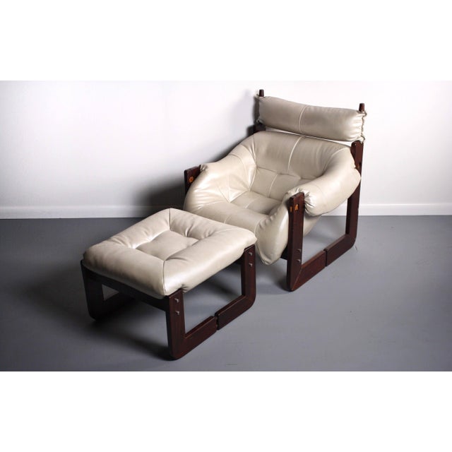 Wood Percival Lafer Rosewood Framed Lounge Chair & Ottoman in Pearlescent Ivory For Sale - Image 7 of 7