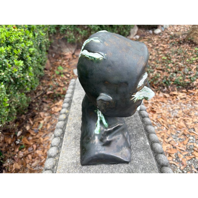 Mid-Century Glazed Pottery Surrealist Bust Sculpture For Sale - Image 10 of 12