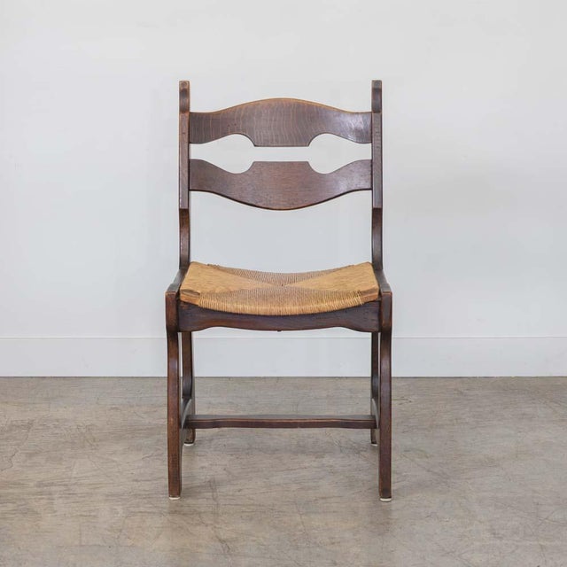 1950s Vintage French Oak Dining Chairs in the Style of Guillerme & Chambron, Set of 6 For Sale - Image 5 of 16