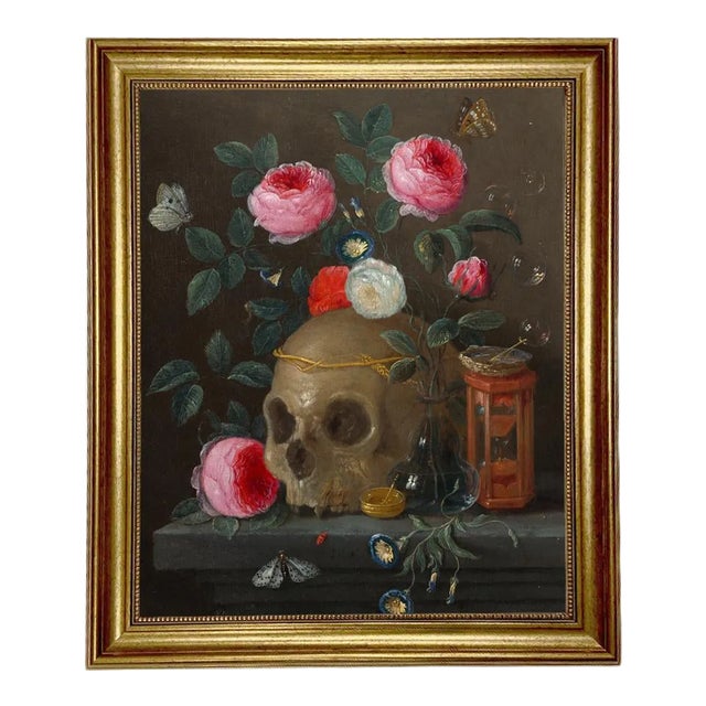 "Vanitas Still Life" After Jan VanKessel the Elder, Contemporary Reproduction Print on Canvas, Framed, 16 x 20 For Sale