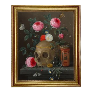 "Vanitas Still Life" After Jan VanKessel the Elder, Contemporary Reproduction Print on Canvas, Framed, 16 x 20