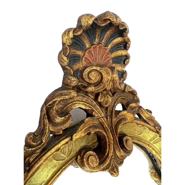 Rococo Antique Venetian Rococo Gilt Wall Mirror With Olive Green Highlights, Grotto Style, Italy For Sale - Image 3 of 8