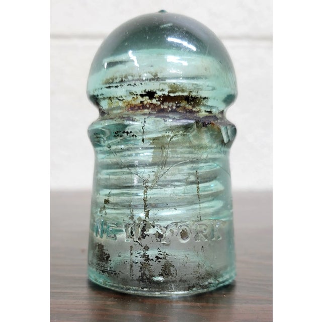 Traditional Vintage Light Teal Aqua Brookfield New York Glass Insulator For Sale - Image 3 of 10