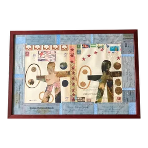 Contemporary Original Wayne Cunningham Abstract Collage With Antique Papers