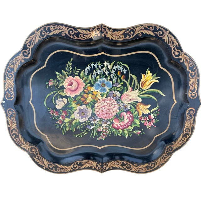 Antique Victorian Tole Tray or Chinoiserie Platter.
