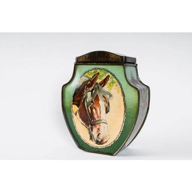 Co-Operative wholesale Crumpsall English Biscuit Tin. Green with horse portraits. Printed on bottom "CO-OPERATIVE...