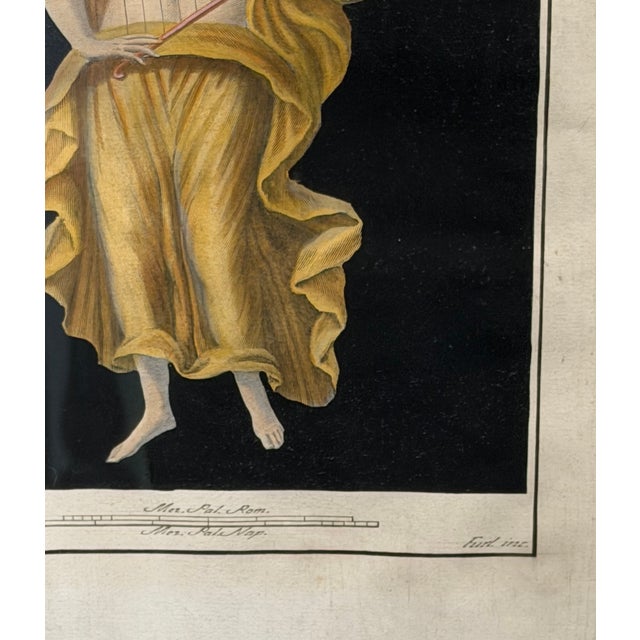 Italian Antique 18th C Pompeian Hand Colored Engraving Print Maiden & Harp For Sale - Image 3 of 4