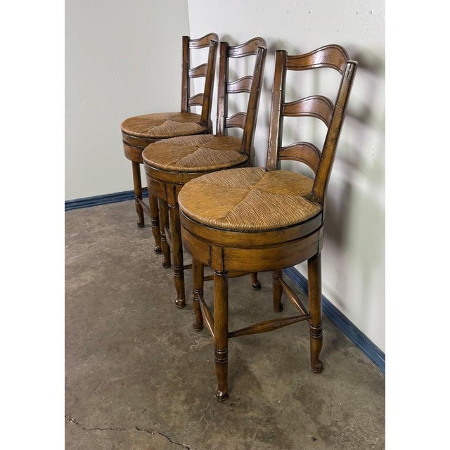 Mid 20th Century Set of Three Mid-20th Century French Provincial Bar Stools For Sale - Image 5 of 16